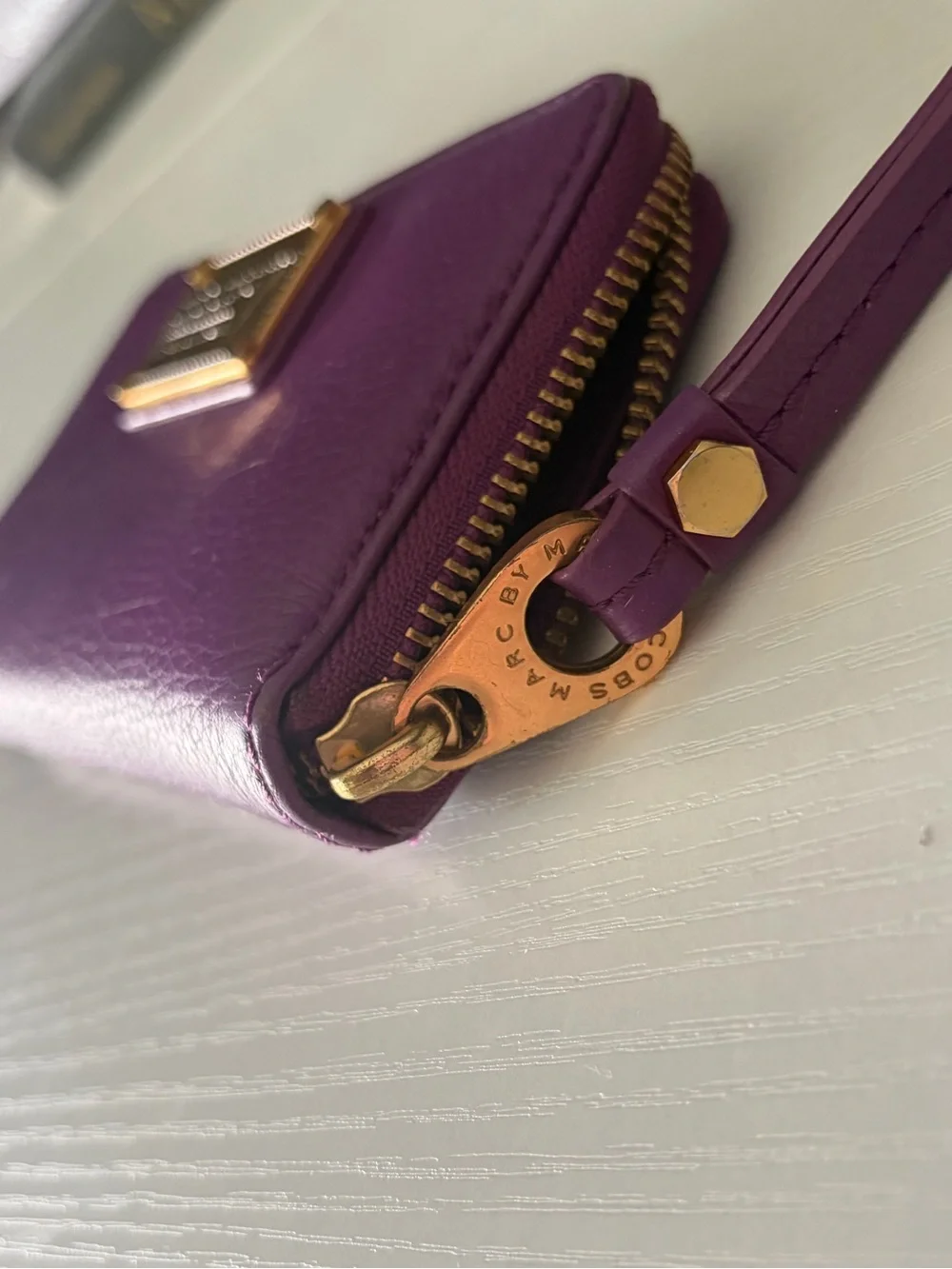 Marc by Marc Jacobs Purple Pebbled Leather Wallet with Gold Plaque
